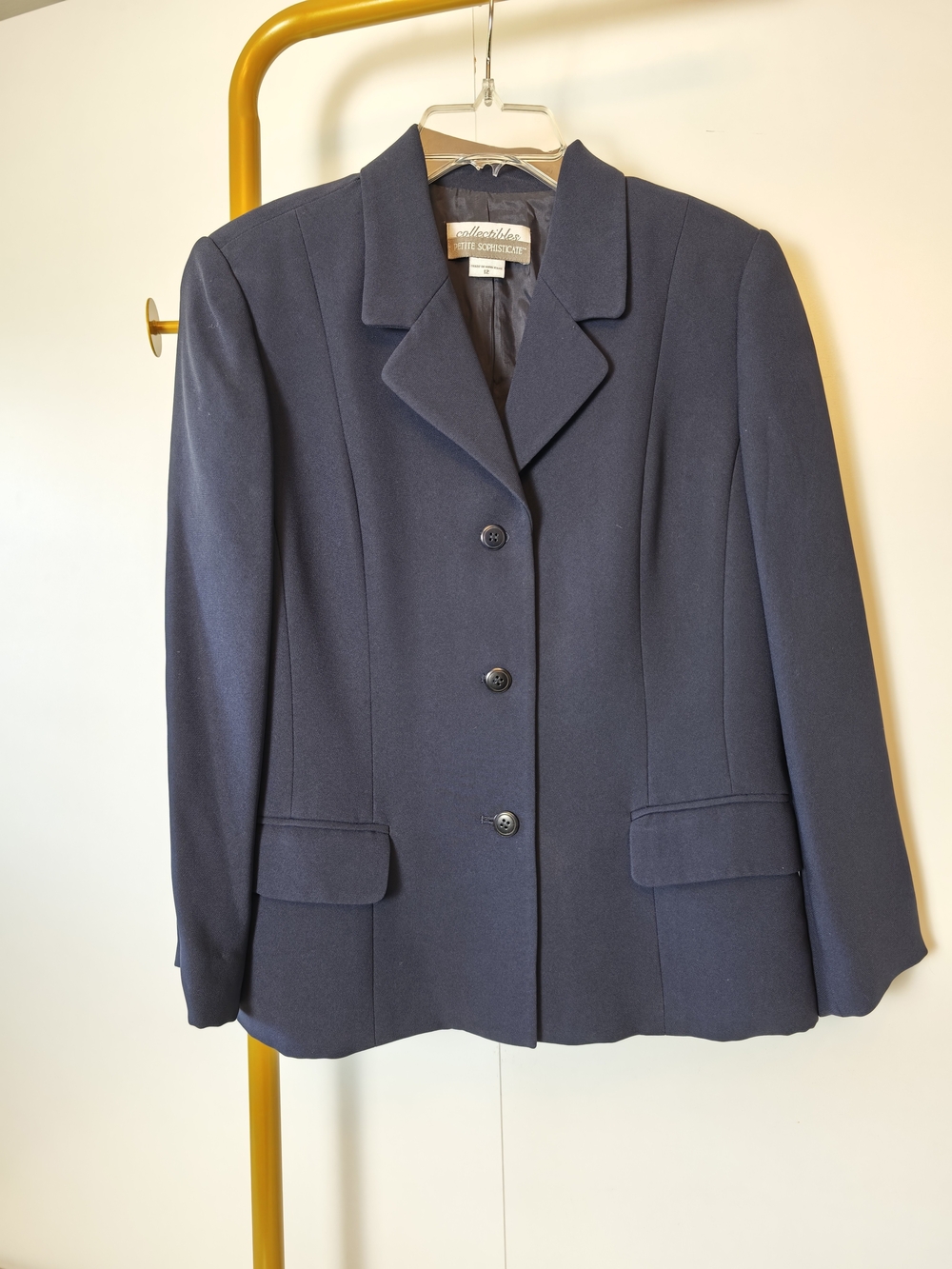 Vintage 90s Navy Blue Women's Tailored Blazer Office Workwear Three Button